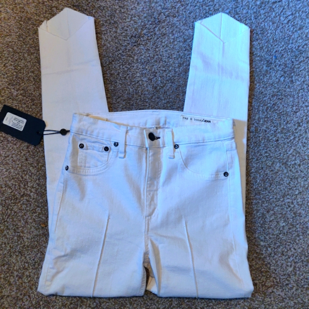 NWT Rag and Bone High Rise Ankle Skinny Jeans Size 25 White Manson Made in USA